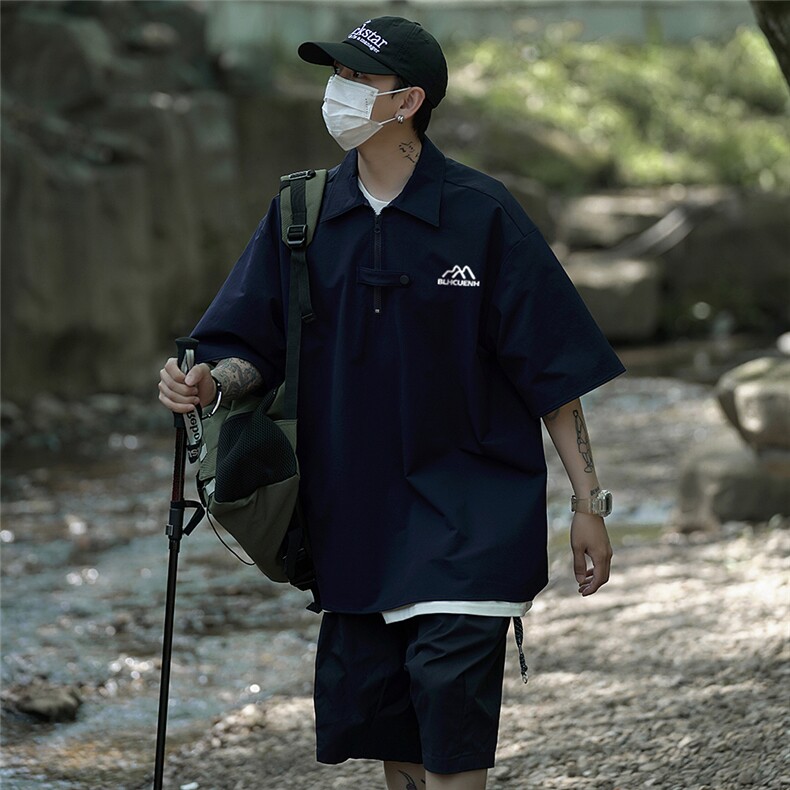 2025夏季新款山系半拉链polo衫短袖XZ604-PL100-P55控68,男装T恤,星座604