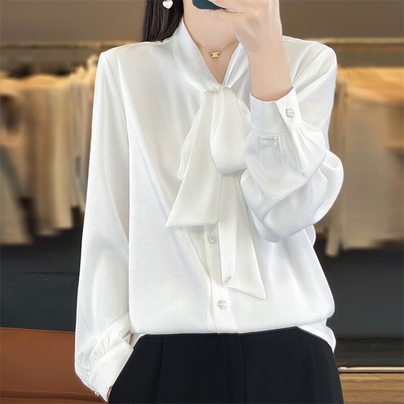 2025年夏季修身型休闲落肩袖V领套头长袖系带蝴蝶结上衣,女装衬衫,佳绒高端店