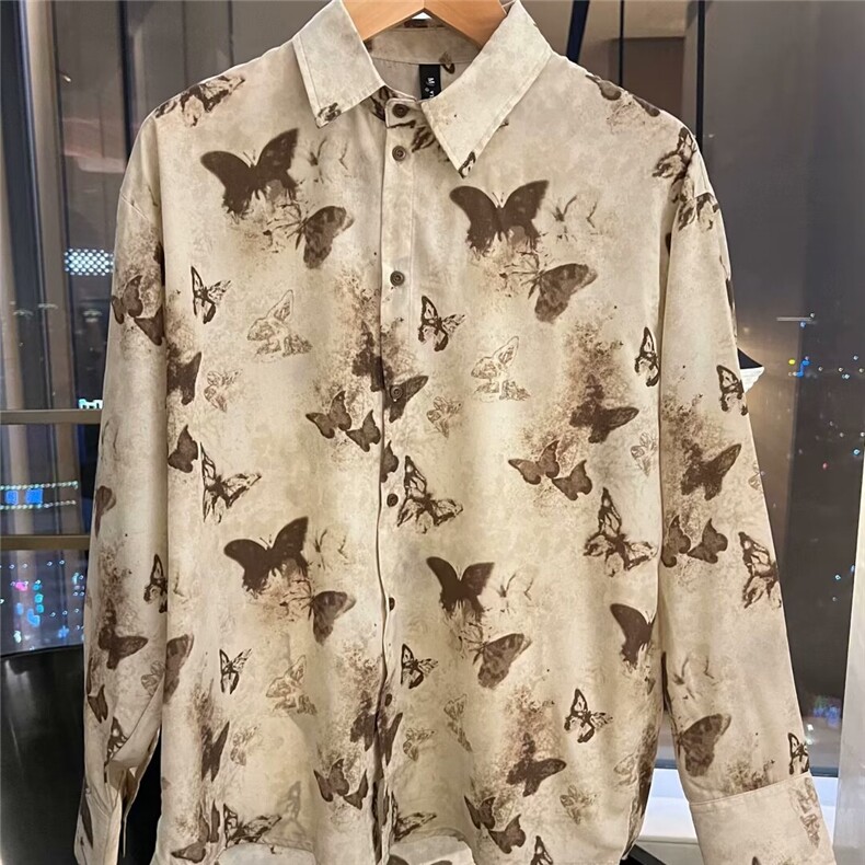 长袖衬衫男女花蝴蝶男扎染防晒设计感开衫情侣外套网图CS317-P38,男装防晒衣,星座302B