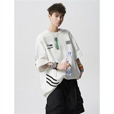 复古撞色拼接短袖美式T恤大码短袖休闲上衣XZ1016-1T350P38K69，男装T恤，星座1016-1（原电商B408-1）