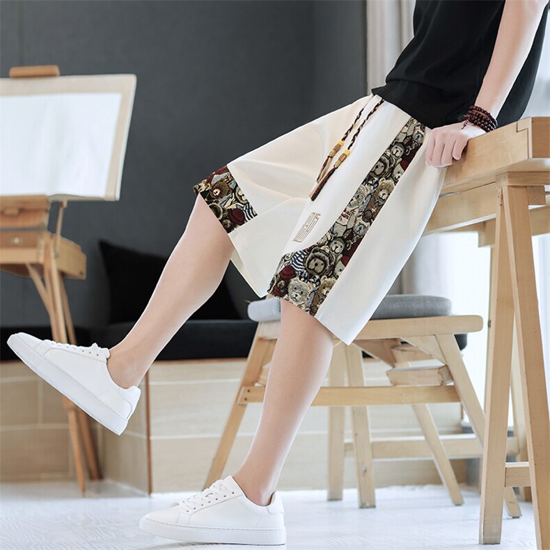 男士夏季五分裤男刺绣小熊拼接短裤潮流休闲裤子A266-KZ608-P28，男装牛仔裤，电商A266