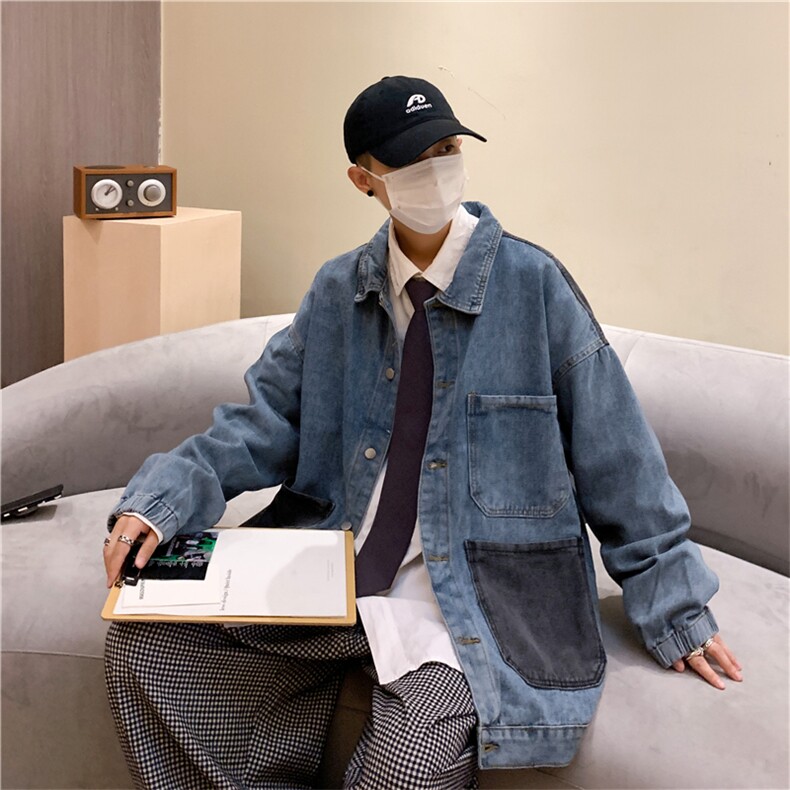 大码S-3XL新款秋冬季高街复古牛仔夹克大口袋拼接外套W2196-P56,男装夹克,星座512-4
