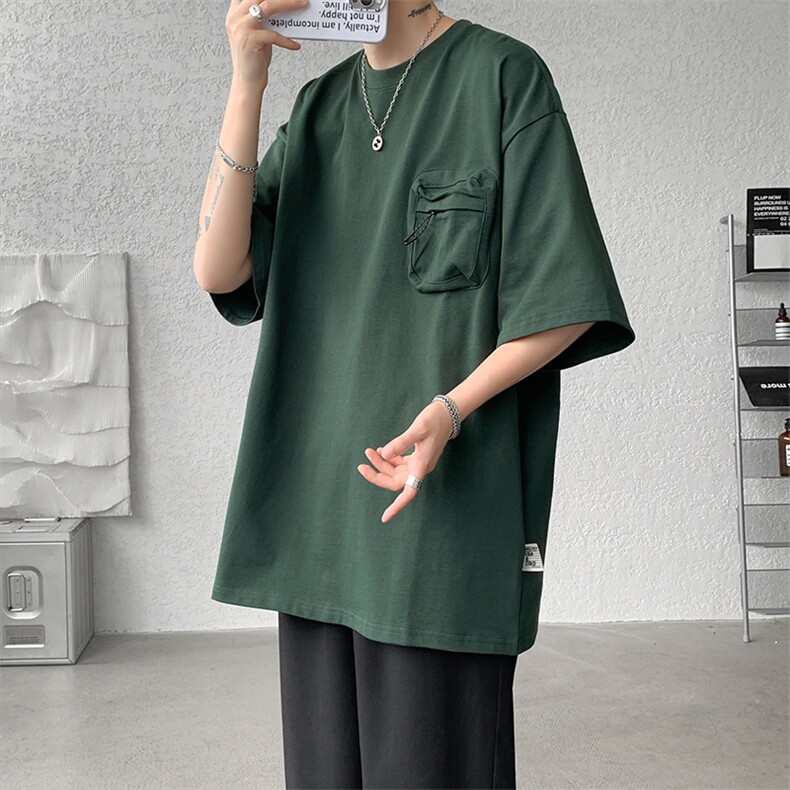 8XL-M重磅！特大码纯色宽松短袖T男口袋T恤五分袖上衣DX325P45,男装T恤,电商D206-1