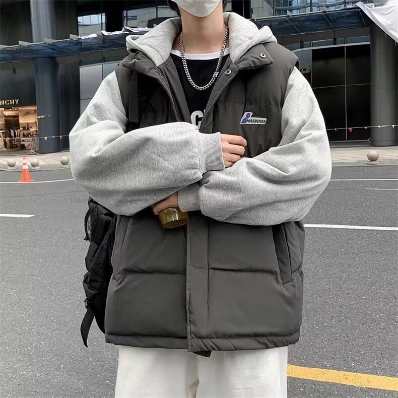 冬季潮牌假两件连帽棉衣男韩版ins潮流面包服棉袄上衣W6074-P75,男装棉衣,星座512-2
