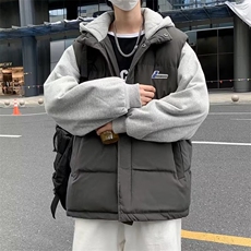冬季潮牌假两件连帽棉衣男韩版ins潮流面包服棉袄上衣W6074-P75，男装棉衣，星座512-2