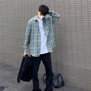 衬衫男美式复古格纹长袖衬衣高级感痞帅休闲外套A2250-P35图片