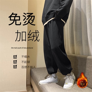 抽绳灰色裤子男春秋2025新款韩版潮流运动休闲长裤筒宽松束脚卫裤图片
