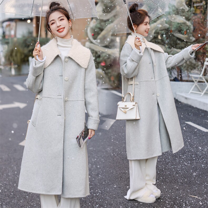 宽松时尚显瘦手工双面呢羊毛大衣过膝版中长款高端外套领子可拆卸，女装双面呢大衣，韩蜜菓