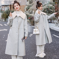 宽松时尚显瘦手工双面呢羊毛大衣过膝版中长款高端外套领子可拆卸，女装双面呢大衣，韩蜜菓