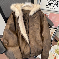 麂皮绒拼毛棉服女冬季宽松休闲保暖棉衣百搭M276P140，男装棉衣，星座1116-2
