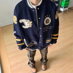 加厚夹棉 美式复古贴布刺绣拼接棒球服JK2506图片