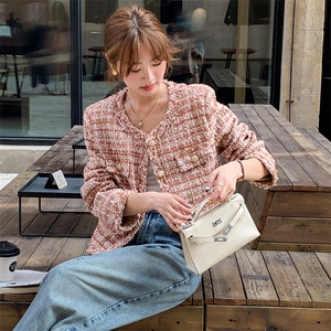 粉色小香风外套女秋冬高级感轻熟风御姐盐系名媛小个子上衣爆款图片