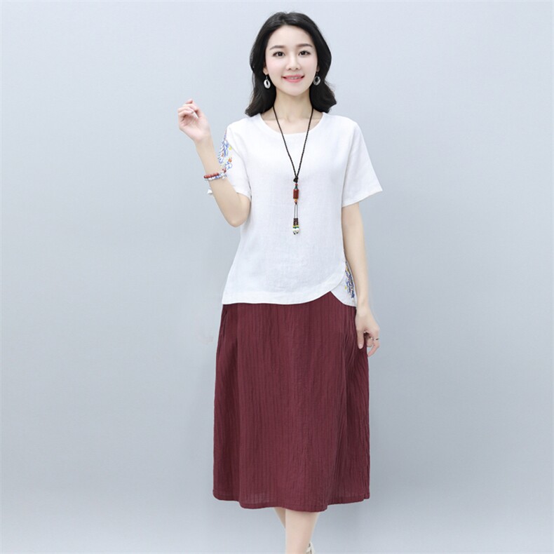 宽松休闲舒适百搭韩版圆领套头个性中长款短袖2021年夏季套装/套裙,女装套装/套裙,涵誉