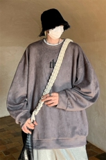 Y30P40秋季港风麂皮绒圆领卫衣男宽松长袖T恤打底衫外套，男装卫衣，星座1204-3