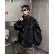 美式复古水洗小众牛仔衣男春秋新款潮牌宽松休闲撞色翻领夹克外套，男装工装外套，星座813-2