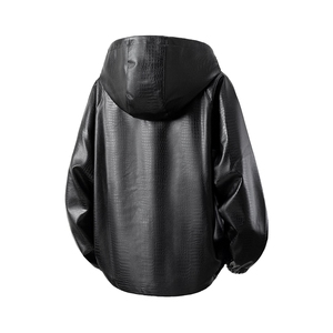 立体白底连帽鳄鱼纹PU皮衣大码M-5XL冲锋衣夹克男JK8744P90控128图片