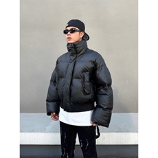 现货5W件冬季三防重磅硬挺boxy短款羽绒立领PU皮棉衣外套加厚棉服，男装棉衣，电商A486-1
