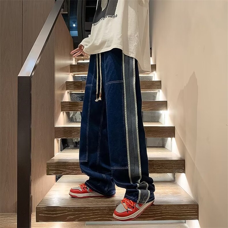 牛仔裤男秋冬款2025新款美式高街vibe设计感小众宽松直筒阔腿裤子图片