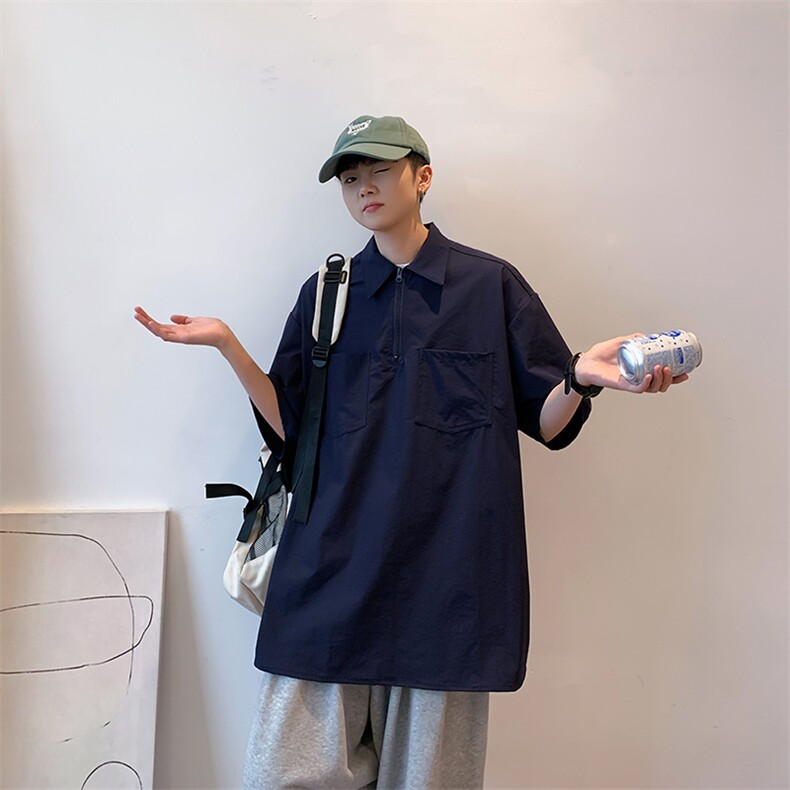 POLO衫男士韩版潮短袖纯色百搭2024夏季ins宽松外套T恤WB285-P25,男装T恤,星座412-2