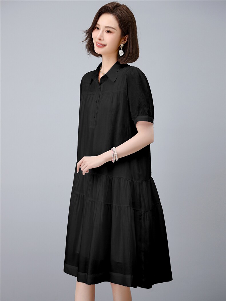 2025年夏季简约时尚潮流连衣裙短袖中长款纯色连衣裙,女装连衣裙,江忆布依