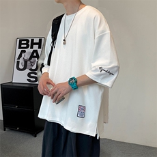新增杏色冰丝T恤2025夏装日系刺绣七分袖短袖T恤男咖啡色上衣，男装T恤，星座909-2（原星座717-2）