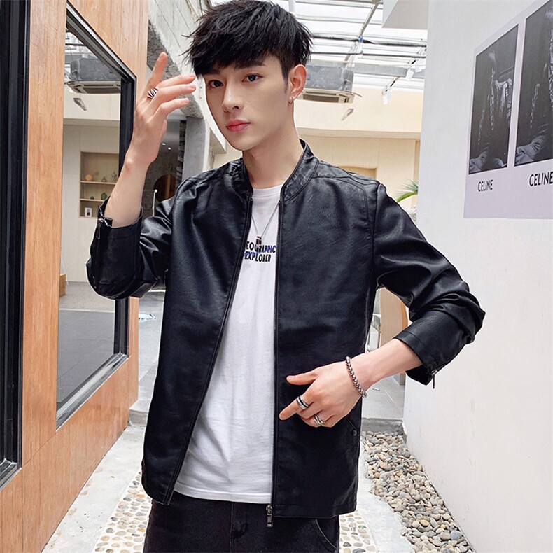 春秋韩版潮流帅气修身PU皮衣男短款青年皮夹克机车服外套813-P55图片