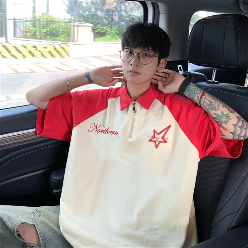 港风重磅全棉撞色插肩袖polo衫短袖男T恤GP3190-P45控78,男装T恤,电商B370