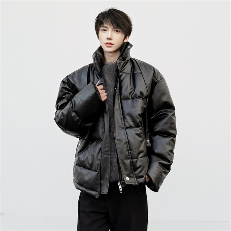 (自家图）解构短款PU皮立领棉服外套3005-P125,男装棉衣,星座910-5