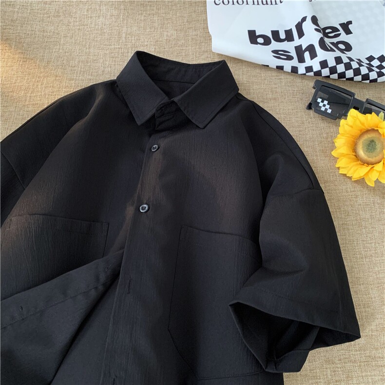 酒红色冰丝免烫短袖衬衫男夏薄款潮牌潮流高级感美式复古半袖衬衣，男装衬衫，星座222-7