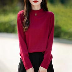 时尚百搭女士秋冬打底四叶草针织衫优雅显瘦长袖毛衣，女装针织衫/毛衣，绒宛羊绒
