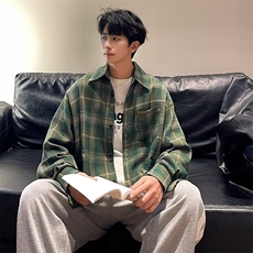 美式复古格子衬衫秋季新2024款情侣宽松长袖衬衣外套男3019/P40，男装衬衫，星座506