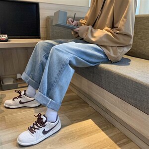 主推蓝色牛仔裤宽松直筒哈伦裤子男韩版潮流潮牌阔腿裤kz89-p38,男装牛仔裤,星座1008-2