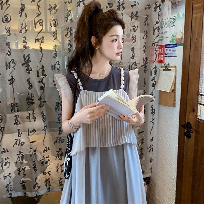 灰色绝美小众设计感巨好看裙子女2025夏季新款时尚独特吊带连衣裙图片