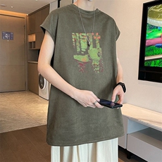 可设48小时发货支持抖音得物来样二开240克重磅美式麂皮绒背心t恤，男装T恤，电商A486-1