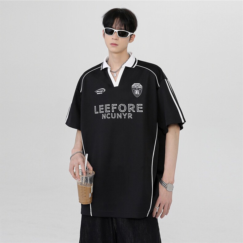 时尚拼接小v领潮牌高级夏季新款POLO衫美式印花短袖T恤T900-P38,男装T恤,电商C307