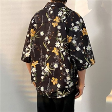 花衬衫男女五分袖韩版潮流夏季新款雪纺印花翻领上衣CS01317-P33，男装衬衫，星座308B-1