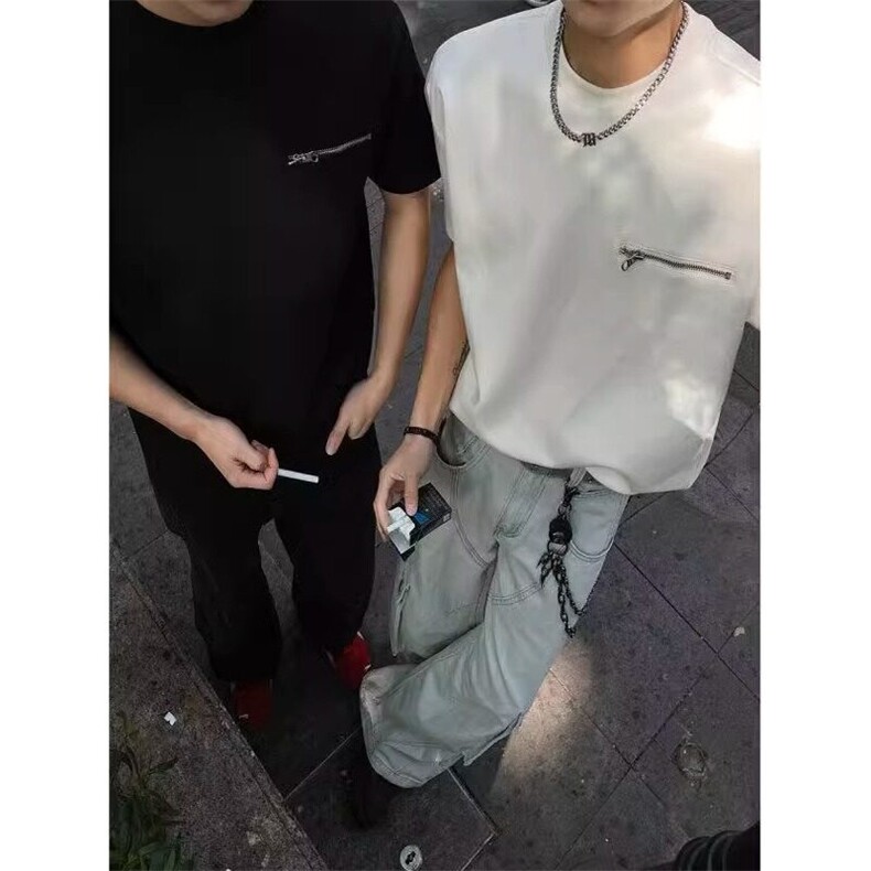 【有货DYT08-特P32拉链解构落肩t恤男夏季高级感小众美式重磅短袖,男装T恤,星座603-2
