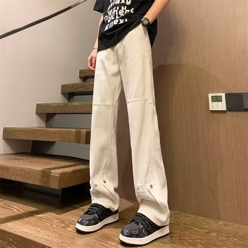 美式高街vibe风排扣牛仔裤男款设计感宽松直筒微喇休闲裤S012/P56,男装休闲裤,星座506