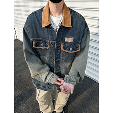 美式高质量复古做旧水洗拼接底特律牛仔外套男机车夹克JK1179-P80，男装工装外套，星座1103-3
