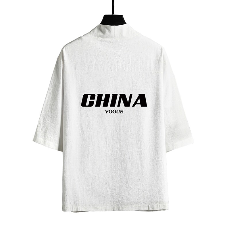 HF59001-P40风汉服男开衫外套七分袖道袍网格挂拍,男装民族服装,电商A040A
