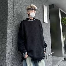 美式小众流苏破洞假两件毛衣男秋冬款宽松痞帅拼接套头针织衫7360，男装针织衫/毛衣，星座506