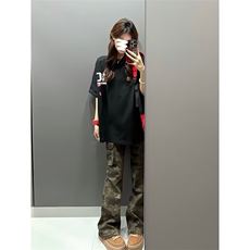 美式vibe高街迷彩多口袋修身工装裤嘻哈微喇裤男女K83096-P53网图，男装工装外套，电商B245