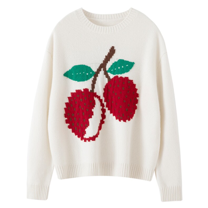 2025年秋季新款荔枝款针织刺绣羊绒衫时尚休闲通勤百搭，女装羊绒衫，博友羊绒