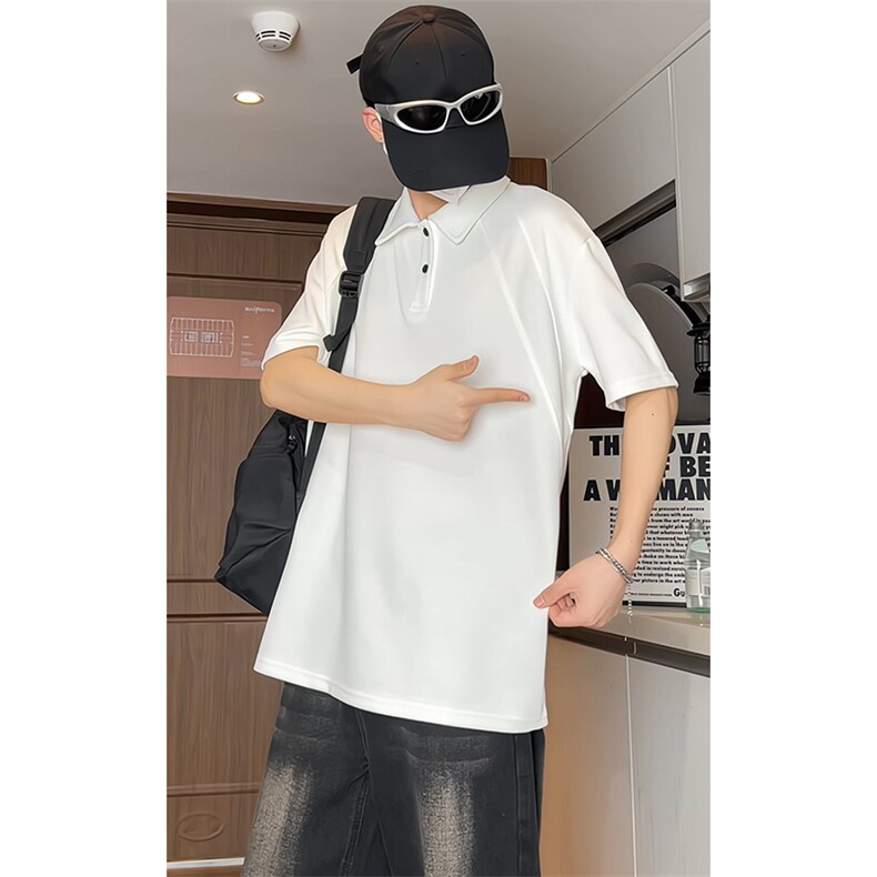 日系拼接polo衫短袖T恤男士夏季宽松潮牌五分袖T3641-特价P25,男装T恤,电商A007