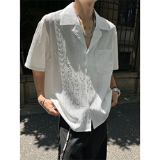 CS6020-P40控68夏季新款麻花提花古巴领短袖衬衫男，男装衬衫，电商A058-1（原电商C417）
