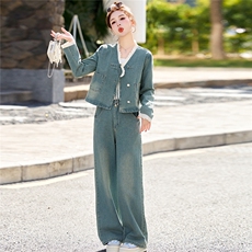 2025秋季新款牛仔套装复古水洗拼牛仔蕾丝牛仔上衣两件套,女装套装/套裙,欣品汇, 2025秋季新款牛仔套装复古水洗拼牛仔蕾丝牛仔上衣两件套,女装套装/套裙,欣品汇,