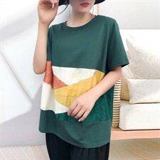 潮流舒适时尚T恤短袖2021年夏季圆领宽松个性气质，女装T恤，深水步
