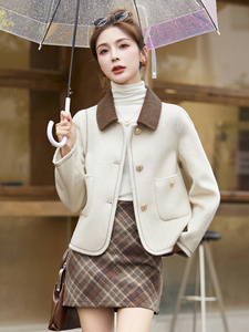 小香风双面羊毛大衣女2025春秋新款休闲时尚洋气减龄短款毛呢外套图片