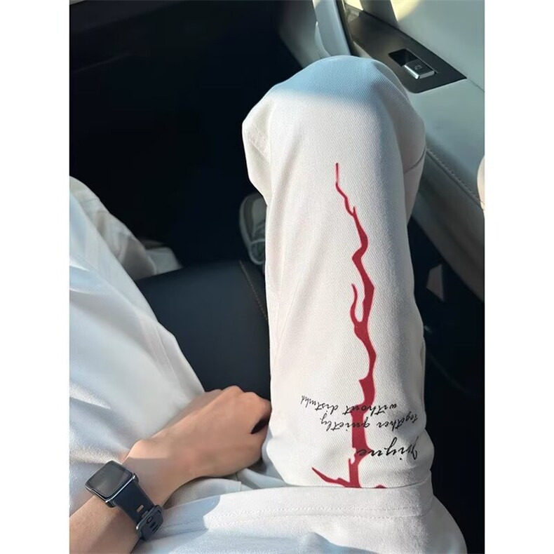 美式高街vibe裤子国潮闪电印花微喇牛仔裤男款直筒修身显瘦弯刀裤，男装休闲裤，星座1008