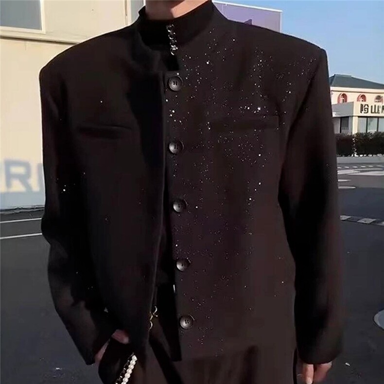 风春男立领西服满天星单排扣中山装外套加大码S-5XLJK0260P60,男装西服,星座1013-1